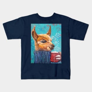 Llama Alpaca winter hot chocolate Kids T-Shirt